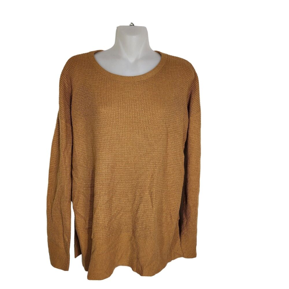 Plush Boutique Womens Top Small Mustard Yellow Waffle Knit Oversized Long Sleeve